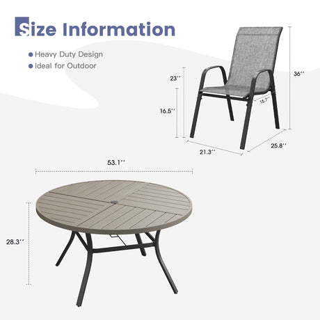 Vicllax 9 PCS Patio Dining Table Set, 53" Round Metal Table and Horizon Stackable Chair