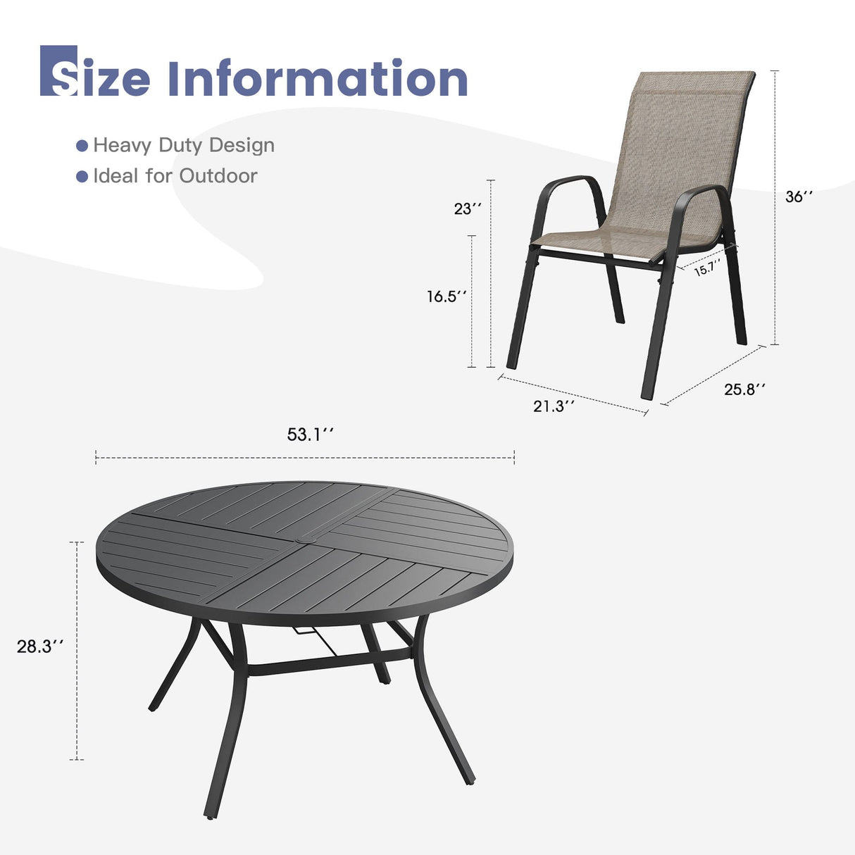 Vicllax 9 PCS Patio Dining Table Set, 53" Round Metal Table and Horizon Stackable Chair