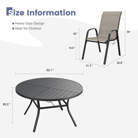 Vicllax 9 PCS Patio Dining Table Set, 53" Round Metal Table and Horizon Stackable Chair