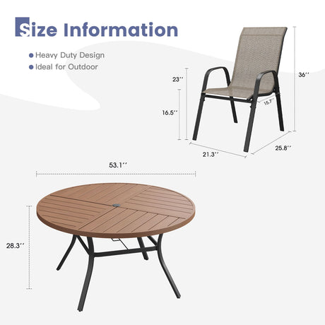 Vicllax 9 PCS Patio Dining Table Set, 53" Round Metal Table and Horizon Stackable Chair