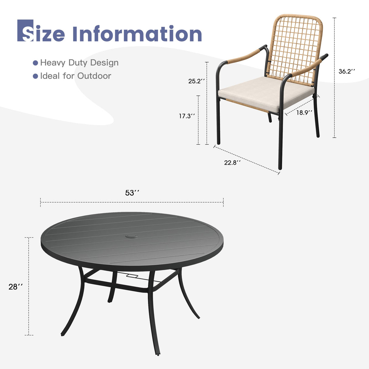 Vicllax 9-Piece Outdoor Dining Set, 53” Round Metal Table with Umbrella Hole and Solana Stackable Chair