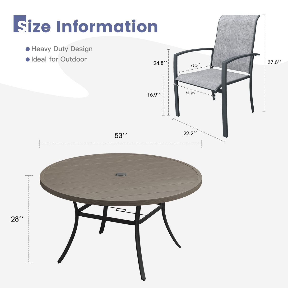 Vicllax 9 PCS Patio Dining Table Set, 53" Round Metal Table with Shelf and Skyline Stackable Chair