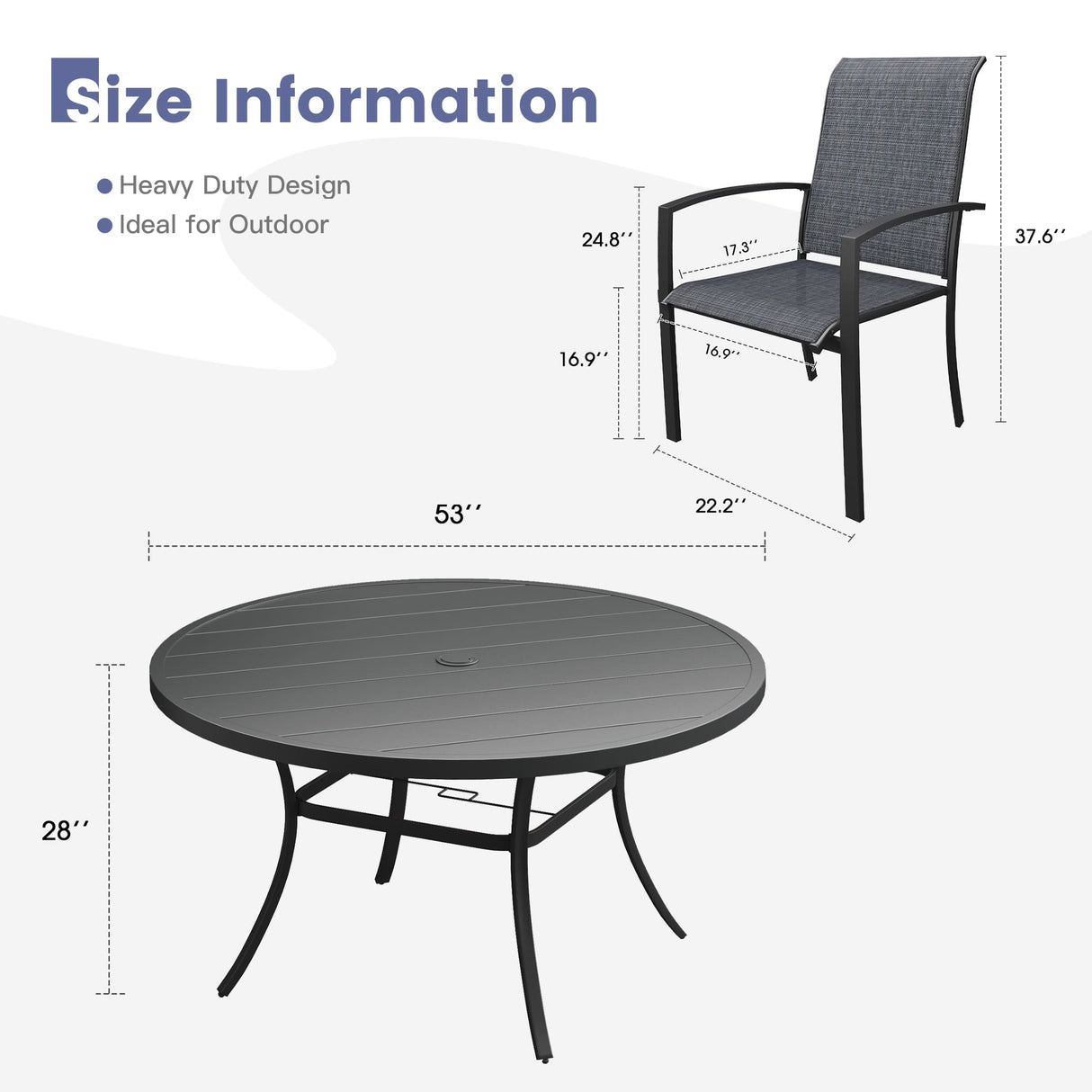 Vicllax 9 PCS Patio Dining Table Set, 53" Round Metal Table with Shelf and Skyline Stackable Chair