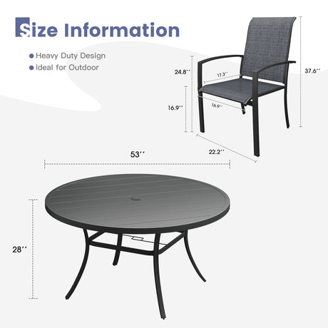 Vicllax 9 PCS Patio Dining Table Set, 53" Round Metal Table and Skyline Stackable Chair