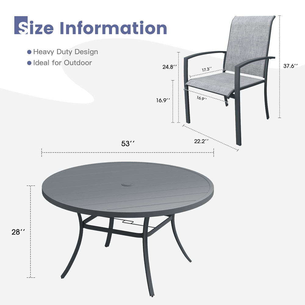 Vicllax 9 PCS Patio Dining Table Set, 53" Round Metal Table and Skyline Stackable Chair