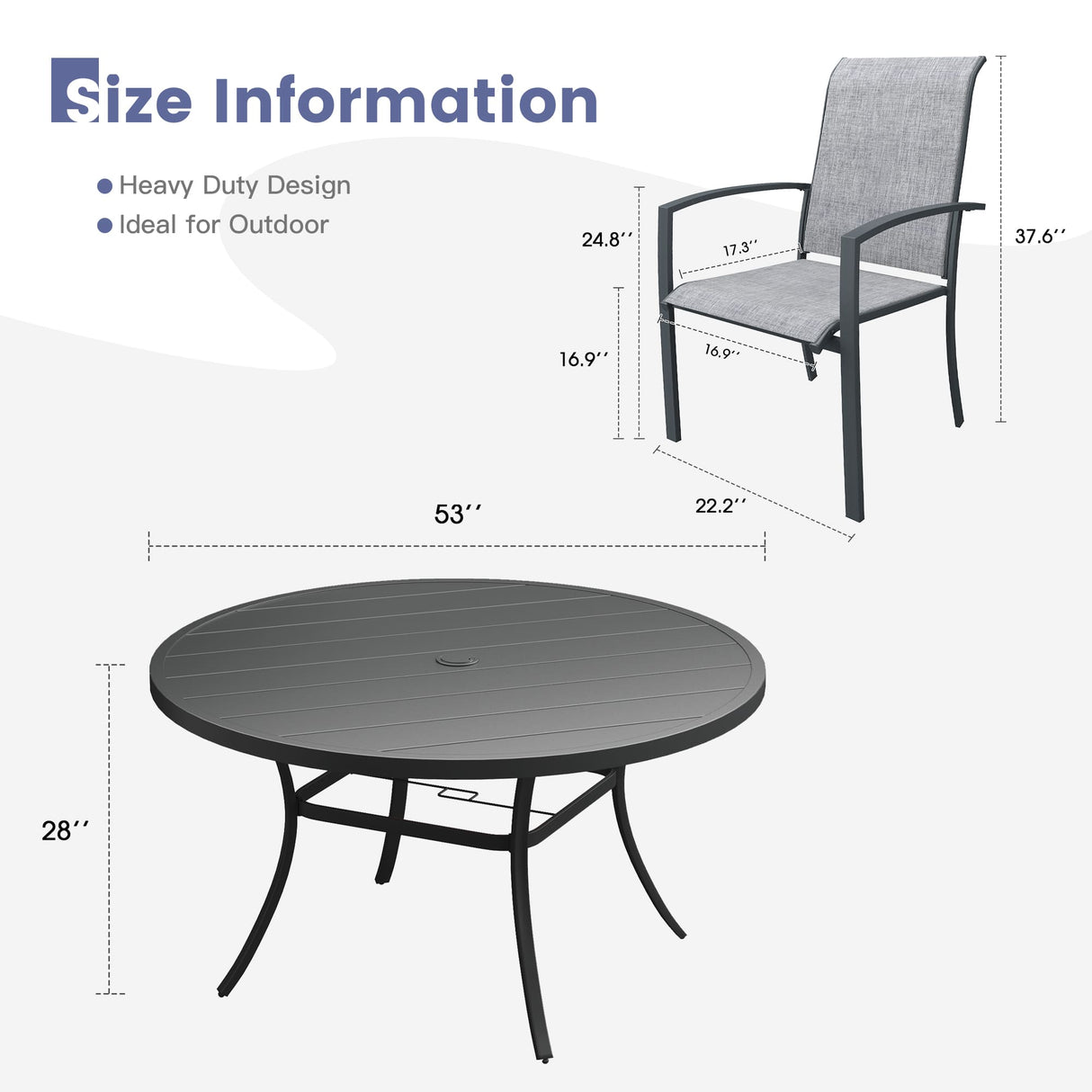 Vicllax 9 PCS Patio Dining Table Set, 53" Round Metal Table and Skyline Stackable Chair