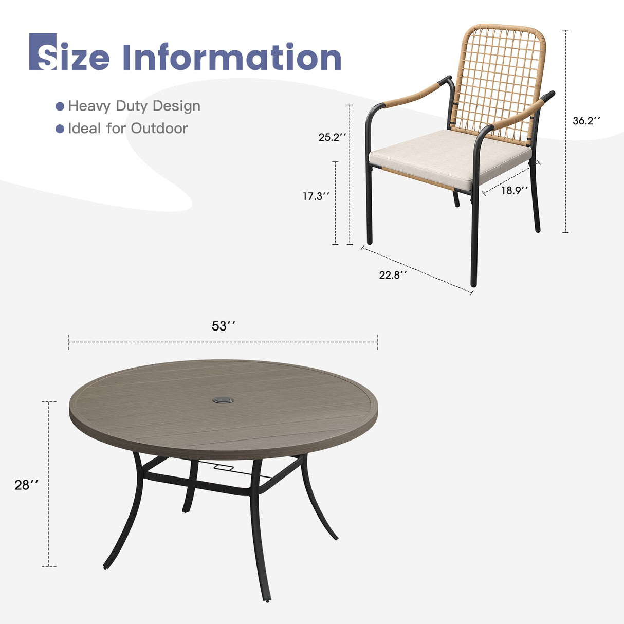 Vicllax 9-Piece Outdoor Dining Set, 53” Round Metal Table with Umbrella Hole and Solana Stackable Chair