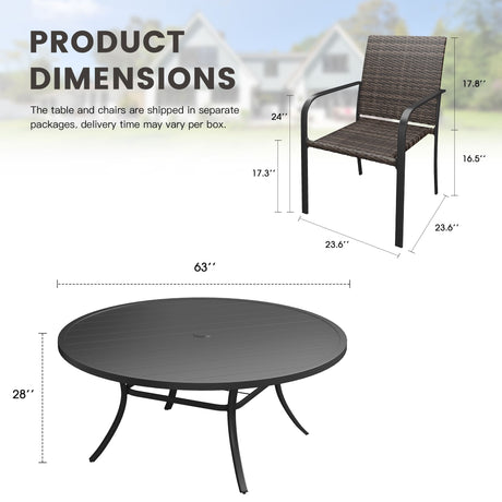 Vicllax 11-PCS Outdoor Dining Set, 63" Outdoor dining Table and 10 Stackable Metal Armchairs
