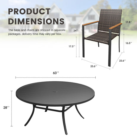 Vicllax 11 Pieces Outdoor Dining Set, 63" Large Round dining Table and 10 Stackable Armchairs