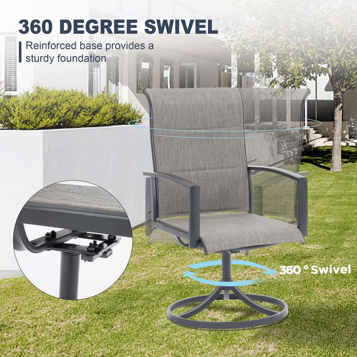 Vicllax Patio Padded Swivel Dining Chairs with Textilene Deep Seating and Armrest