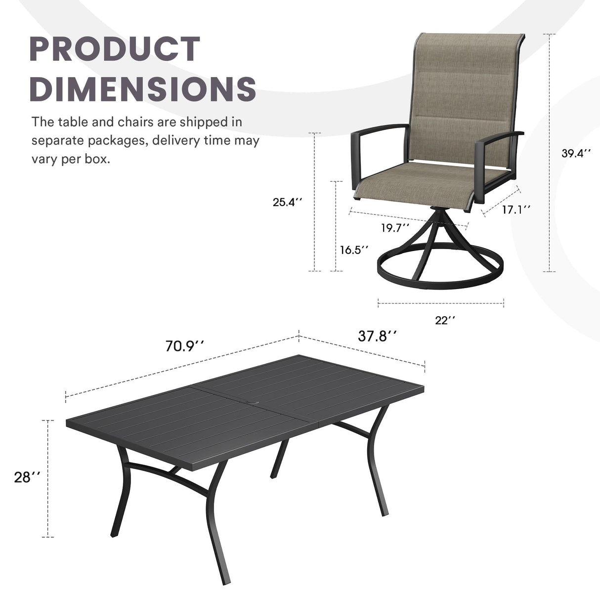 Vicllax 9 Pieces Outdoor Dining Set with Metal Rectangular Table and Padded Swivel Chair