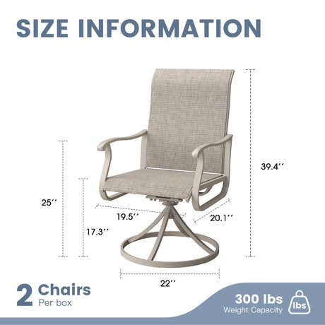 Vicllax Juego de comedor para exterior de 5 piezas con mesa redonda de metal de 42" y 4 sillas giratorias acolchadas