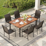 Vicllax 7 Pieces Outdoor Dining Set, Patio Rectangular Metal Table and  6 Stackable Metal  Armchairs