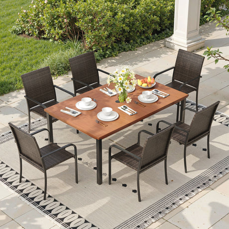 Vicllax 7 Pieces Outdoor Dining Set, Patio Rectangular Metal Table and  6 Stackable Metal  Armchairs