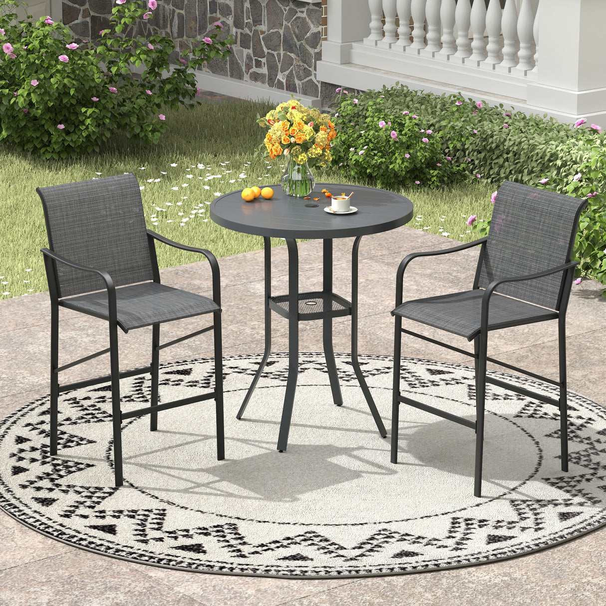 Vicllax 3/5 PCS Outdoor Bar Set, Patio High Bar Chairs and Round Bar Table