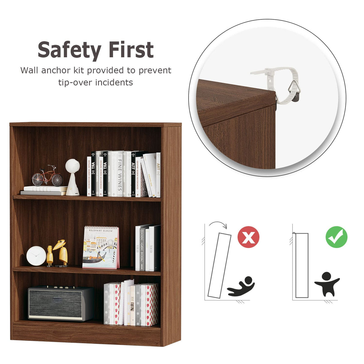 Vicllax Wooden Bookcase, 3/4/5 Shelf Display Open Bookshelves for Home Office