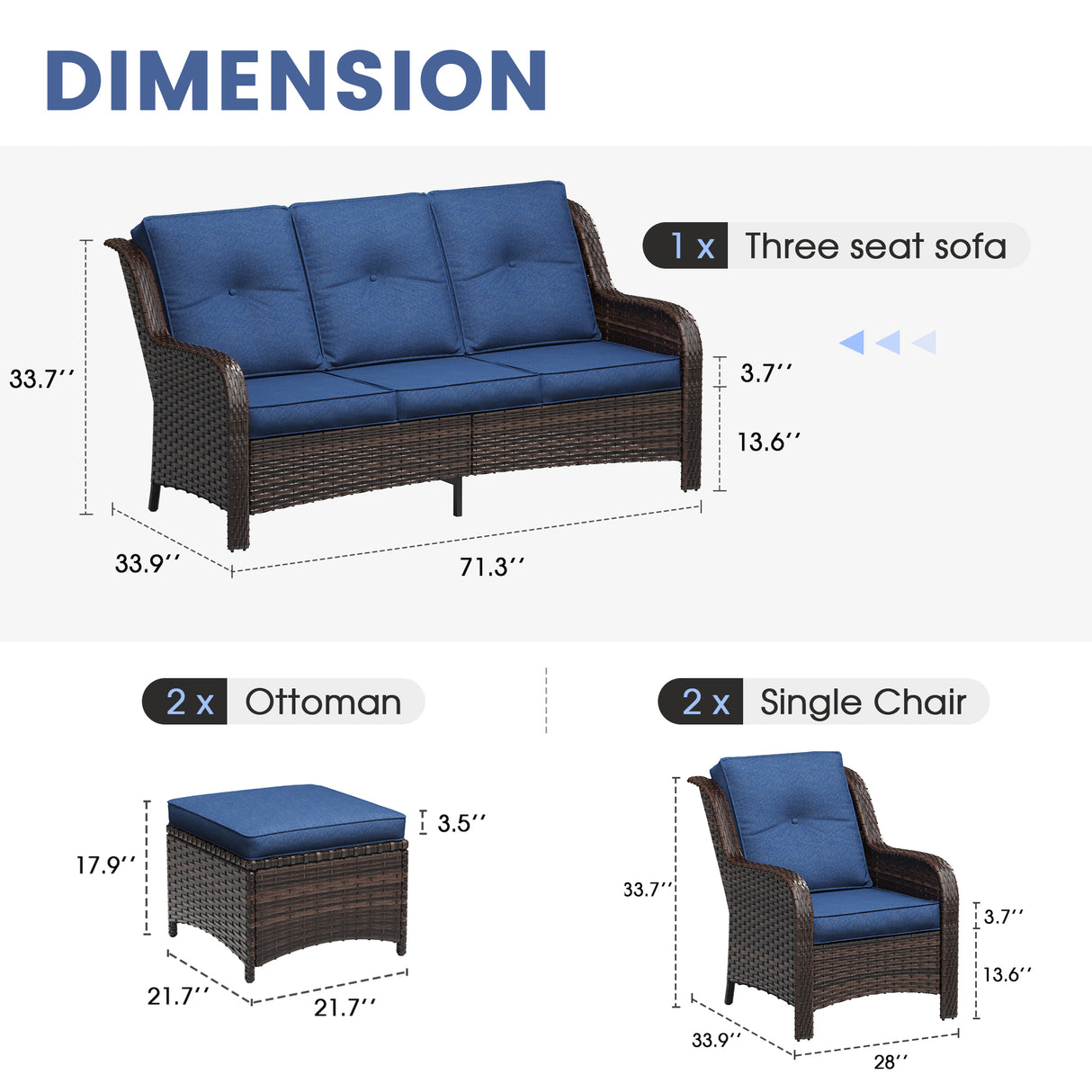 Vicllax 4 Pieces Patio Wicker Oasis Lounge Set, 3-Seater with Ottoman