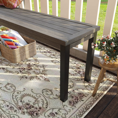 Vicllax Juego de banco y mesa de comedor rectangular de metal para exterior, 3 piezas