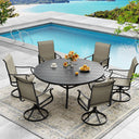 Vicllax Juego de comedor para exterior de 5 piezas con mesa redonda de metal de 42" y 4 sillas giratorias acolchadas