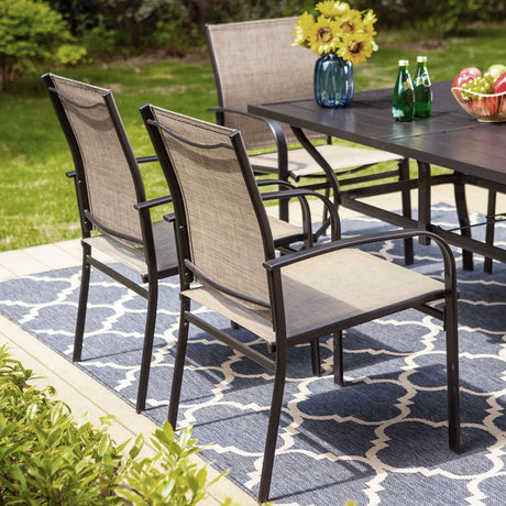 Vicllax Sillas de comedor con cabestrillo de textileno y metal para patio al aire libre con reposabrazos 