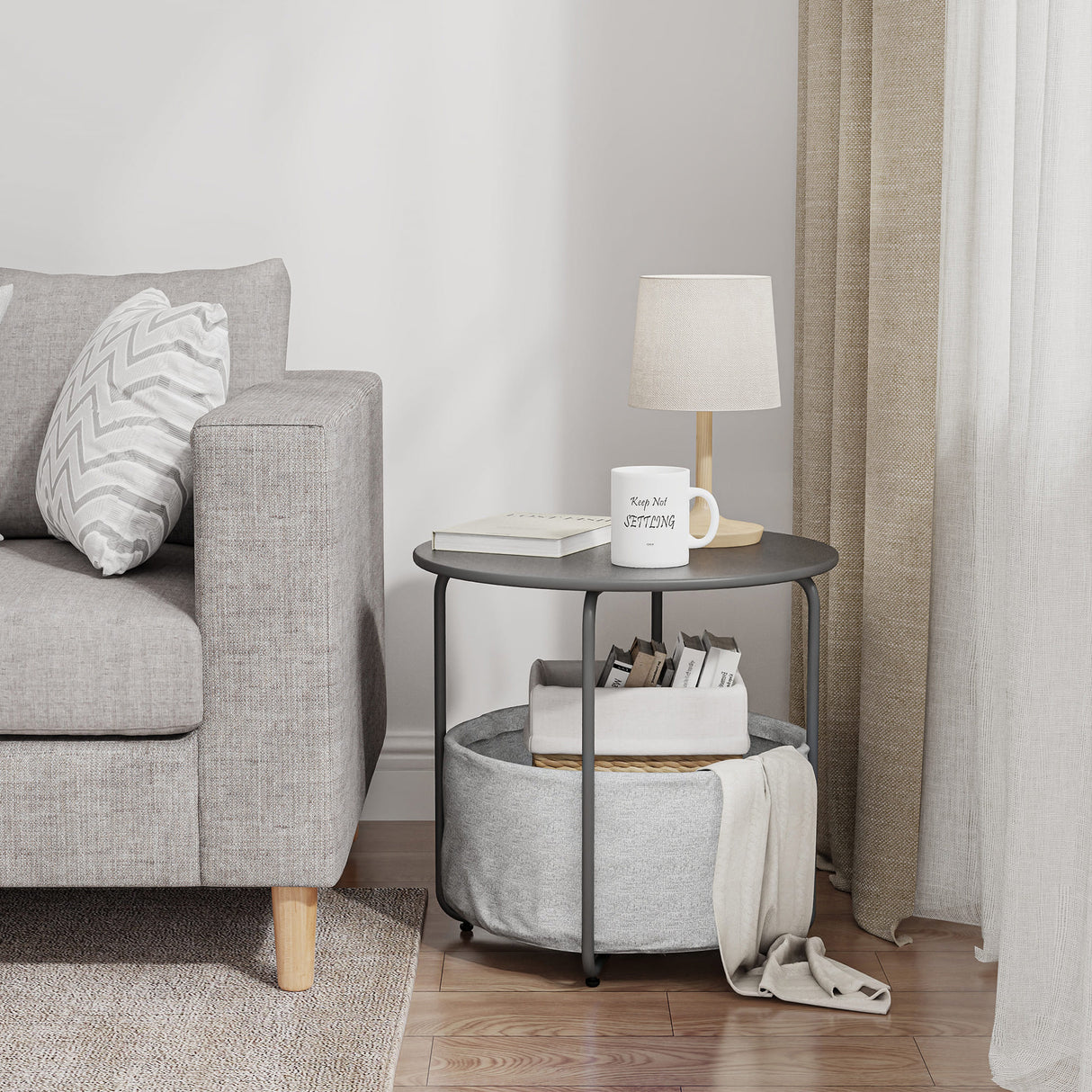 Vicllax Metal Round Side Table, Outdoor/Indoor End Table with Storage