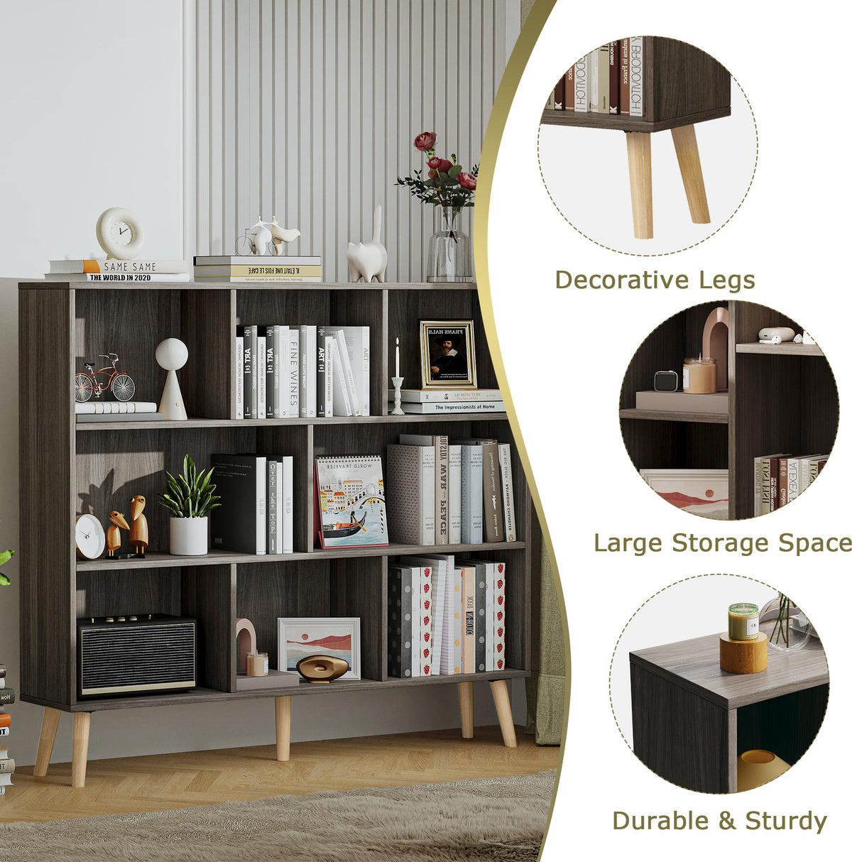 Vicllax Open Bookshelf with Legs, Storage Cube Floor Standing Display Shelf