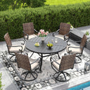 Vicllax 7 Pieces Patio Dining Table Set, 50" Round Metal Table and Sierra Swivel Chair