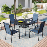 Vicllax 5 Pcs Outdoor Dining Set with 40.6" Round Metal Table and High Back Stackable Chair