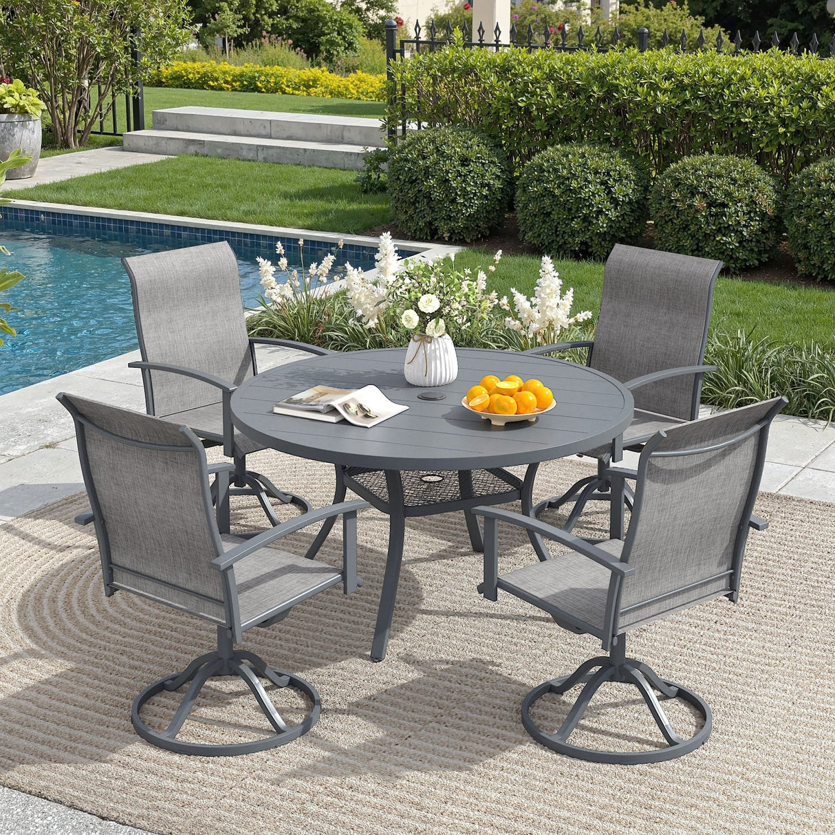 Vicllax 360° Outdoor Swivel Chairs with Ergonomic Armrests, Available in Sets of 2/4/6