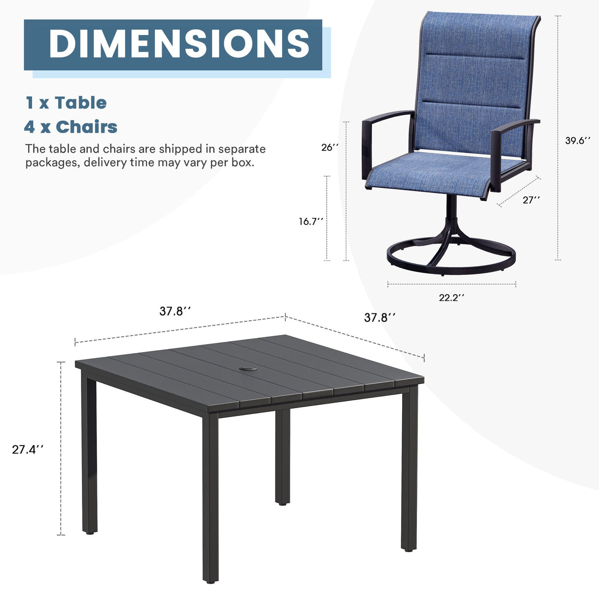 Vicllax 5-Piece Outdoor Furniture Set, Outdoor Dining Set for Lawn Garden