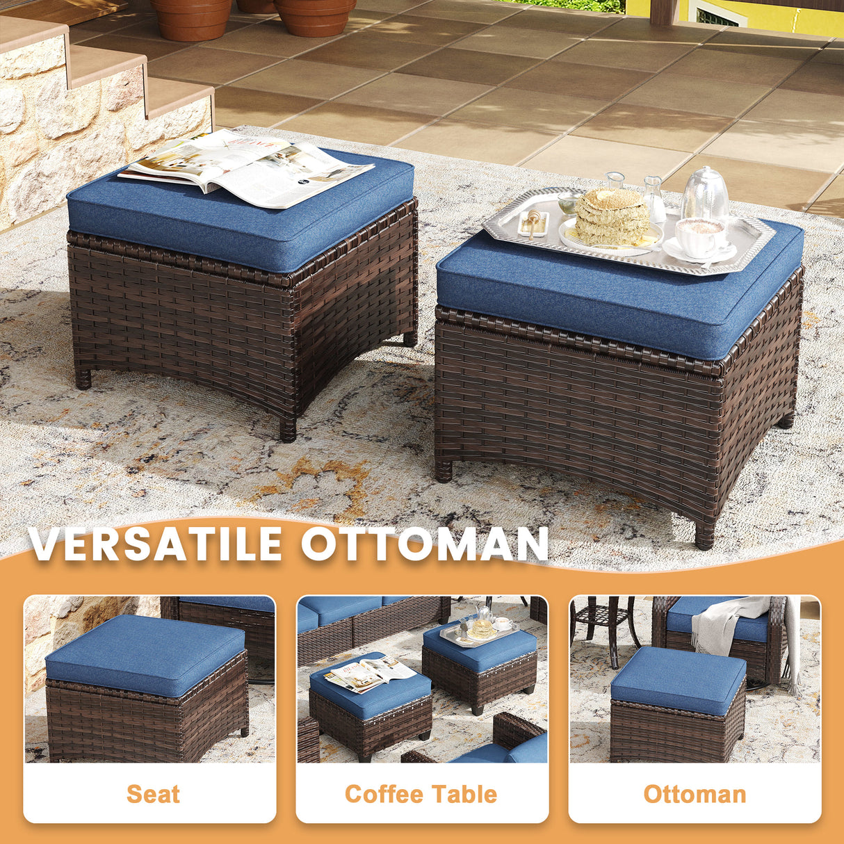 Vicllax Patio Wicker Oasis Lounge Set, 9 Seater with Fire table