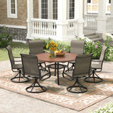 Vicllax 7 pcs Outdoor Dining Set, Metal Round Dining Table and Premium Swivel Chairs