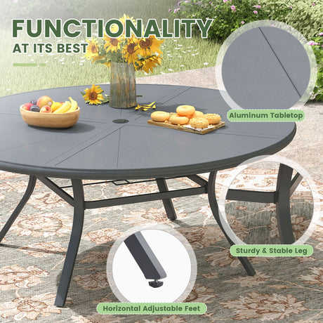 Vicllax Outdoor Round Dining Table, Patio Aluminum Tabletop with Storage Shelf