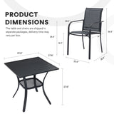 Vicllax 3-Piece Patio Bistro Set, Outdoor Stackable Sling Chairs and Black Metal Square Table