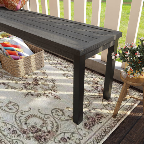 Vicllax Juego de banco y mesa de comedor rectangular de metal para exterior, 3 piezas