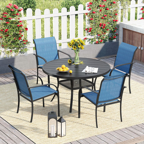Vicllax 5/7 Pcs Outdoor Dining Set with Round Metal Table and Stackable Sling Chair
