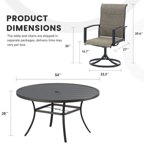 Vicllax Juego de comedor para exterior de 7 piezas con mesa redonda de almacenamiento de 54" y sillas giratorias de textileno