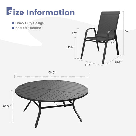 Vicllax 11 PCS Patio Dining Table Set, 60" Round Metal Table and Horizon Stackable Chair