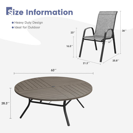 Vicllax 11 PCS Patio Dining Table Set, 63" Round Metal Table and Horizon Stackable Chair