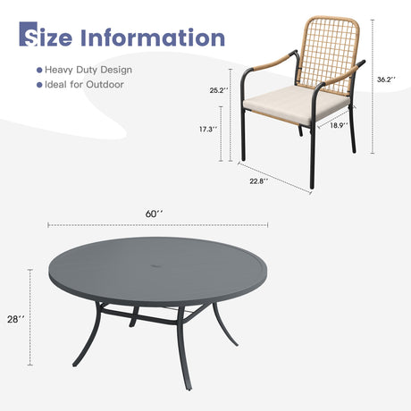 Vicllax 11 PCS Patio Dining Table Set, 60" Round Metal Table and Solana Stackable Chair