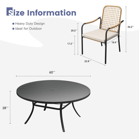 Vicllax 11 PCS Patio Dining Table Set, 60" Round Metal Table and Solana Stackable Chair