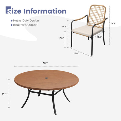 Vicllax 11 PCS Patio Dining Table Set, 60" Round Metal Table and Solana Stackable Chair