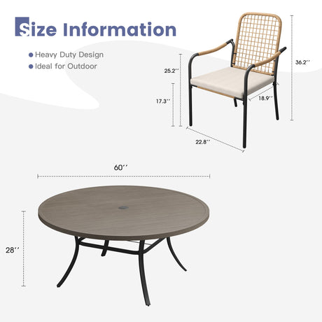 Vicllax 11 PCS Patio Dining Table Set, 60" Round Metal Table and Solana Stackable Chair