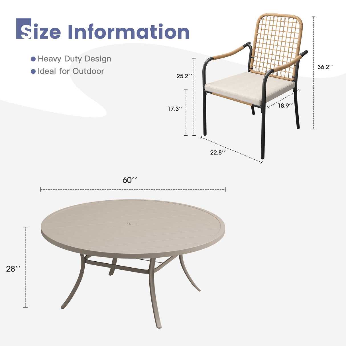Vicllax 11 PCS Patio Dining Table Set, 60" Round Metal Table and Solana Stackable Chair