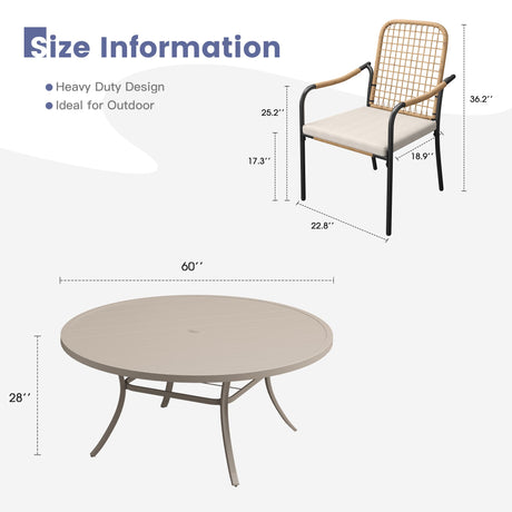 Vicllax 11 PCS Patio Dining Table Set, 60" Round Metal Table and Solana Stackable Chair