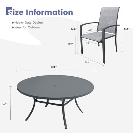 Vicllax 11 PCS Patio Dining Table Set, 60" Round Metal Table and Skyline Stackable Chair