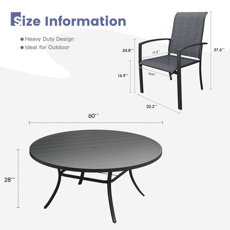 Vicllax 11 PCS Patio Dining Table Set, 60" Round Metal Table and Skyline Stackable Chair