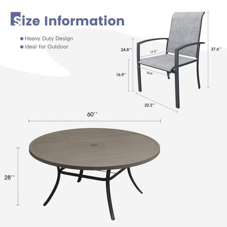 Vicllax 11 PCS Patio Dining Table Set, 60" Round Metal Table and Skyline Stackable Chair