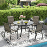 VICLLAX Patio Outdoor Dining Set of 4/6, Metal Round Dining Table and Stackable Sling Dining Chair with Armrest