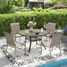 VICLLAX Patio Outdoor Dining Set of 4/6, Metal Round Dining Table and Stackable Sling Dining Chair with Armrest